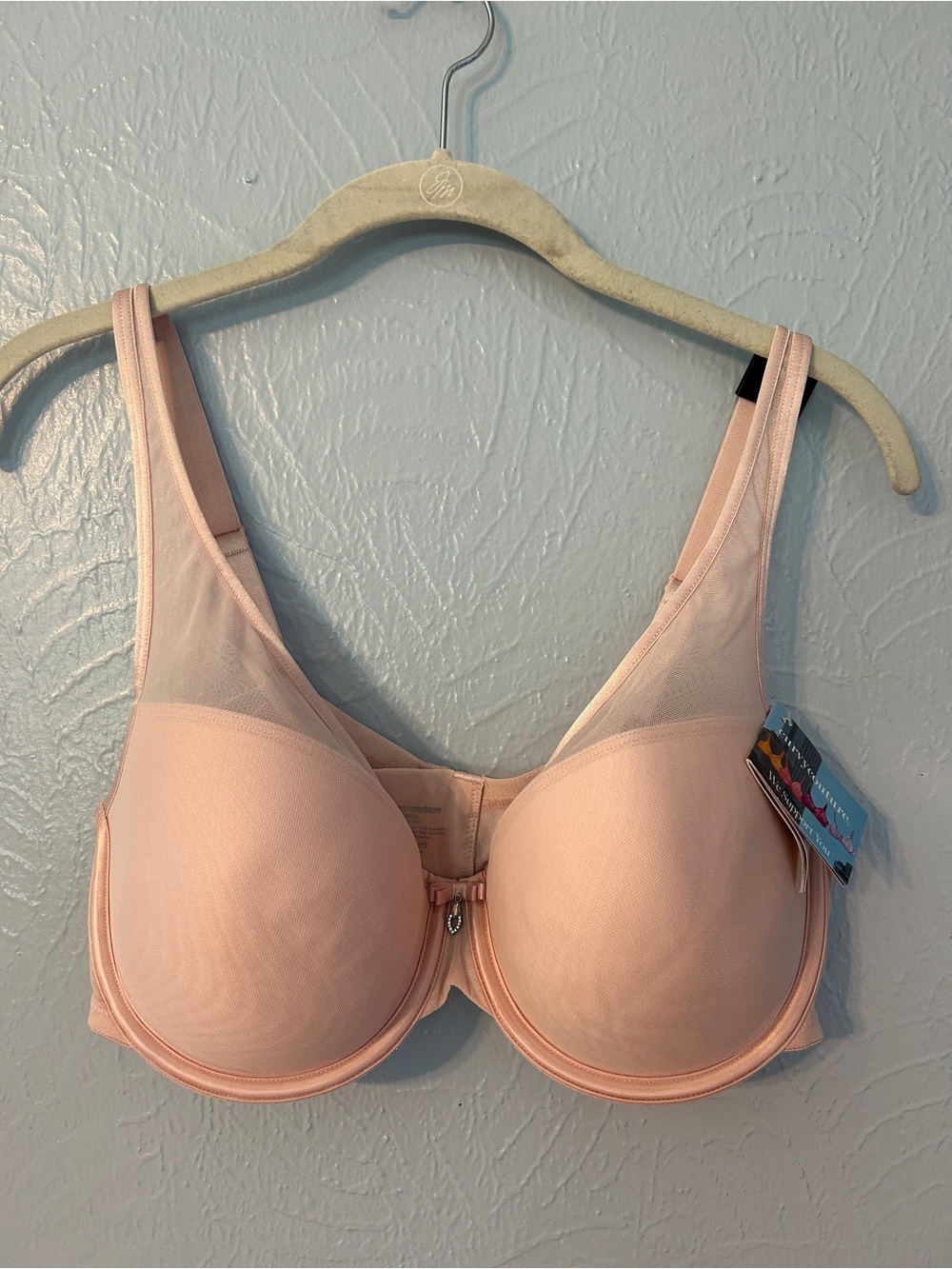 Women’s Light Pink T-Shirt Bra with Mesh Panels
